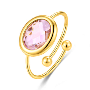 Oval Glass Stone Open Ring