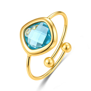 Rounded Square Glass Stone Open Ring