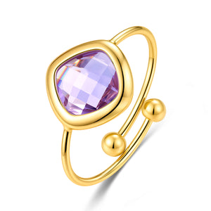 Rounded Square Glass Stone Open Ring