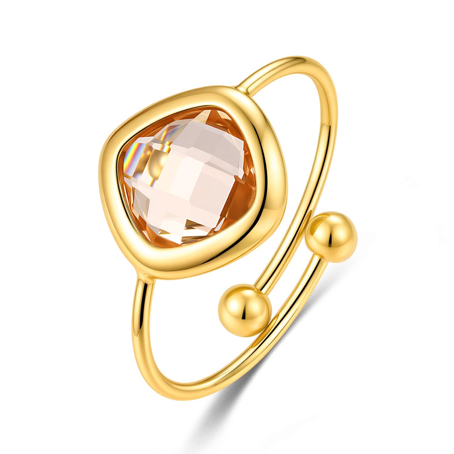 Rounded Square Glass Stone Open Ring