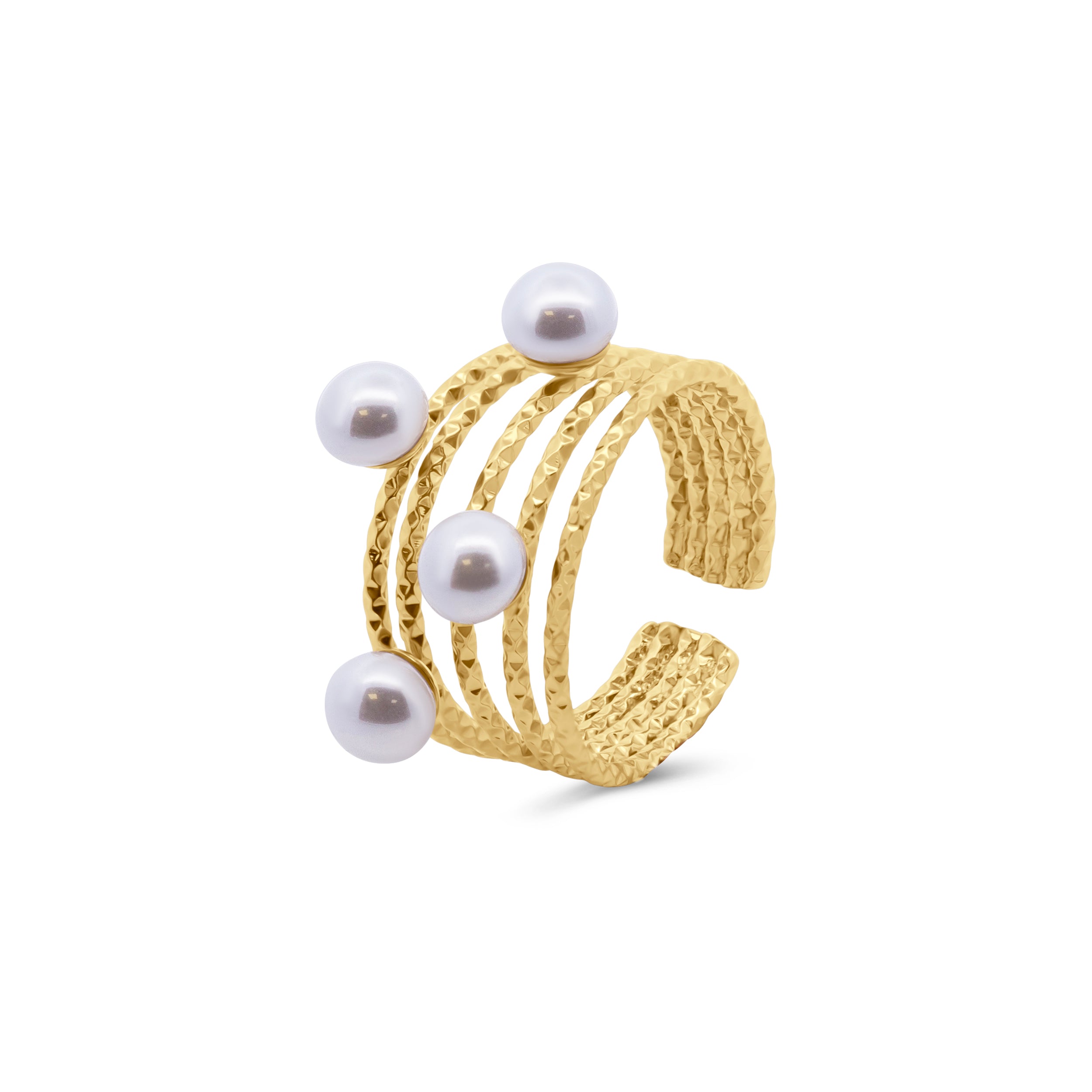 Glass Pearl Open Ring