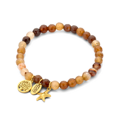 Kralenarmband rode agaat met bedels levensboom en zeepaardje