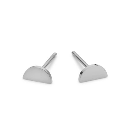 Rhodium plated semicircle stud earrings on white background