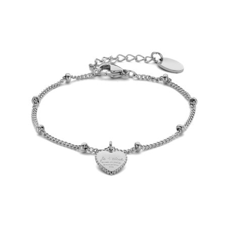 Rhodium plated chain bracelet with 'Je t'aime' engraved in a heart pendant