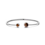 Rhodium plated open bangle with two brown round stones